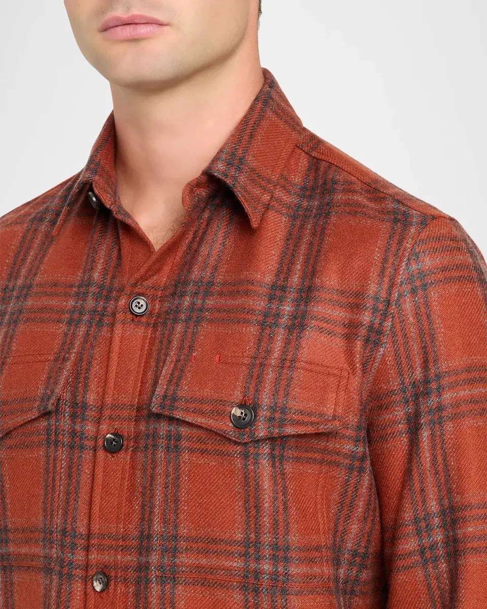Isaia Men's Wool Plaid Overshirt | Thumbnail 5
