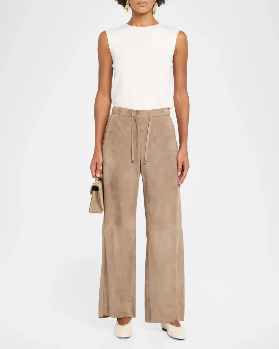 Max Mara Suede Straight-Leg Drawstring Pants | Thumbnail 2