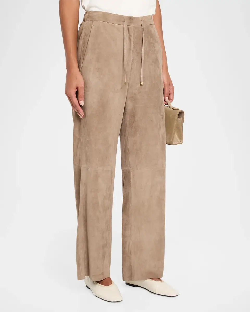 Max Mara Suede Straight-Leg Drawstring Pants | Thumbnail 4