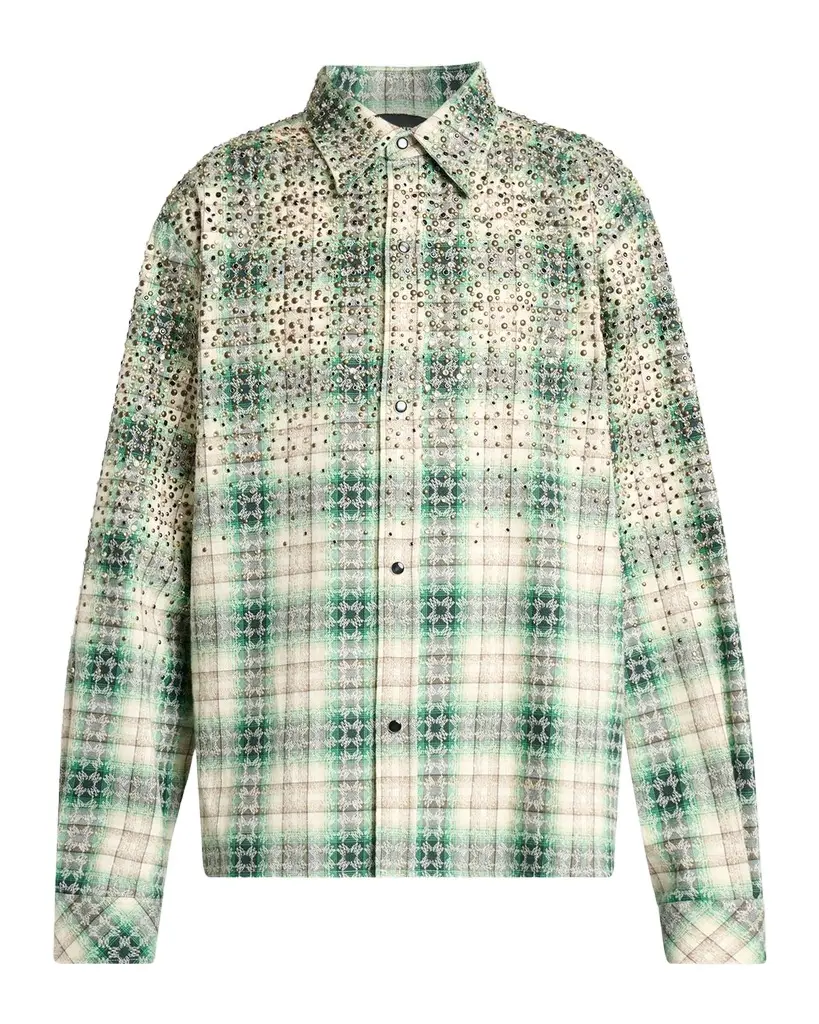 AMIRI Men's MA Plaid Crystal Western Overshirt