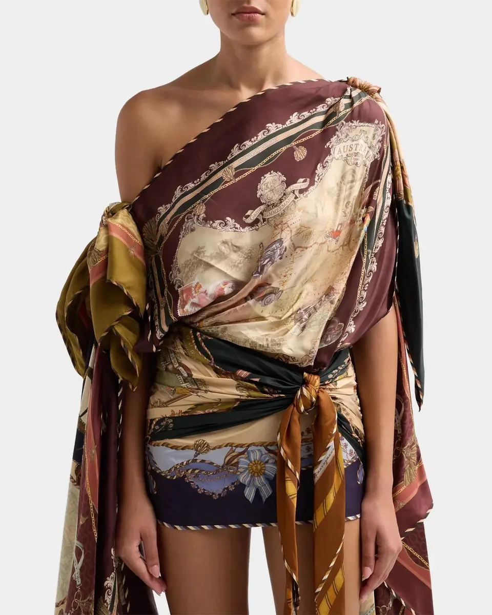 Zimmermann Valiant Printed Silk Draped Scarf Mini Dress | Thumbnail 3 Zimmermann Valiant Printed Silk Draped Scarf Mini Dress | Thumbnail 3