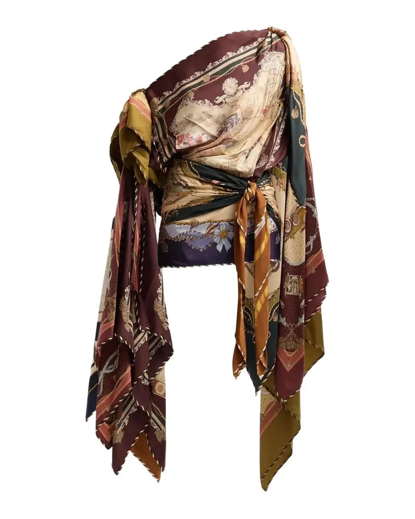 Valiant Printed Silk Draped Scarf Mini Dress