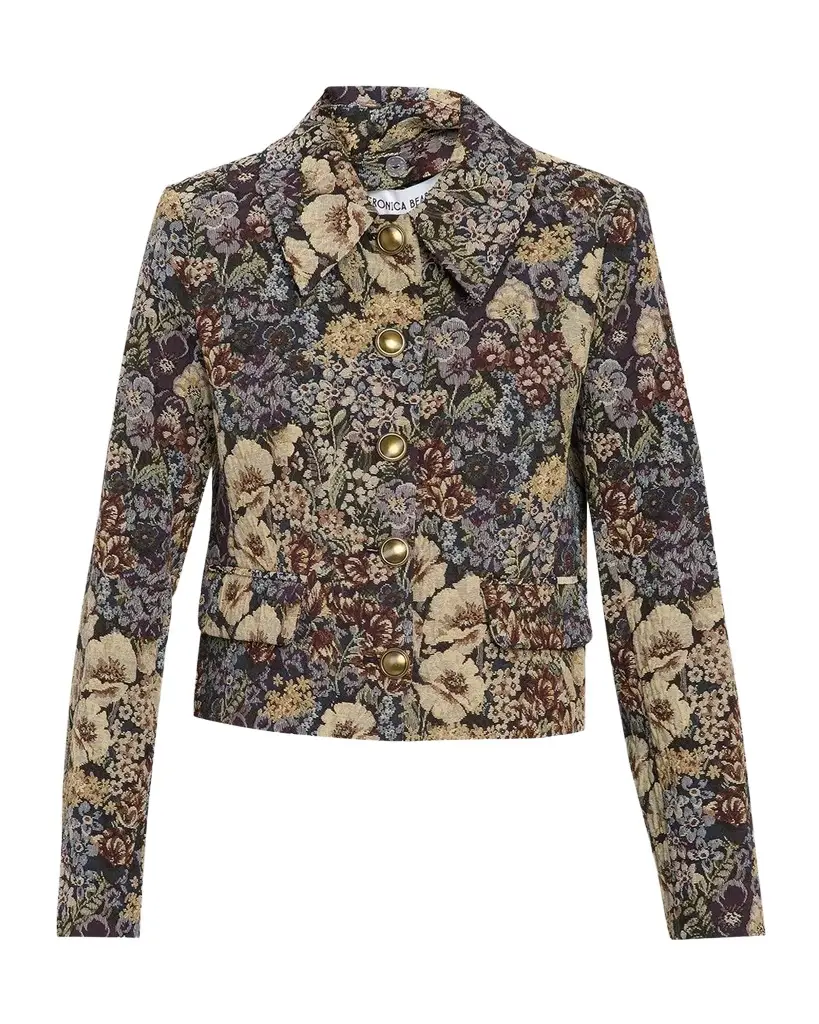 Veronica Beard Mabel Floral Tapestry Brocade Cropped Jacket