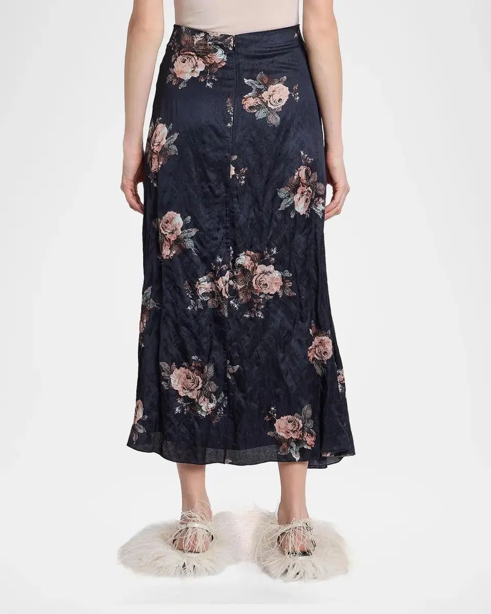 Erdem Draped Floral Crushed Satin Midi Skirt | Thumbnail 3