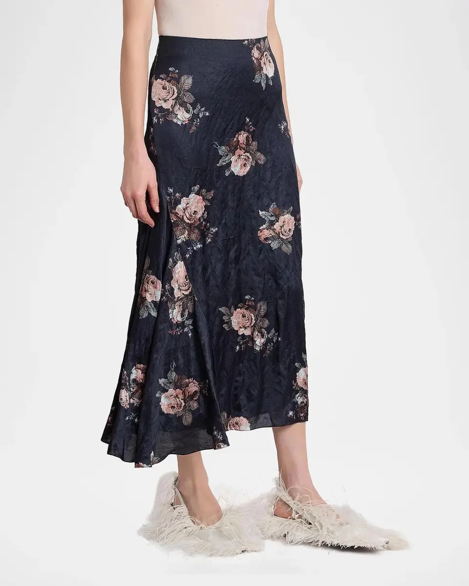 Erdem Draped Floral Crushed Satin Midi Skirt | Thumbnail 4