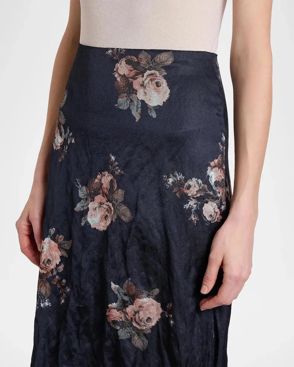 Erdem Draped Floral Crushed Satin Midi Skirt | Thumbnail 5