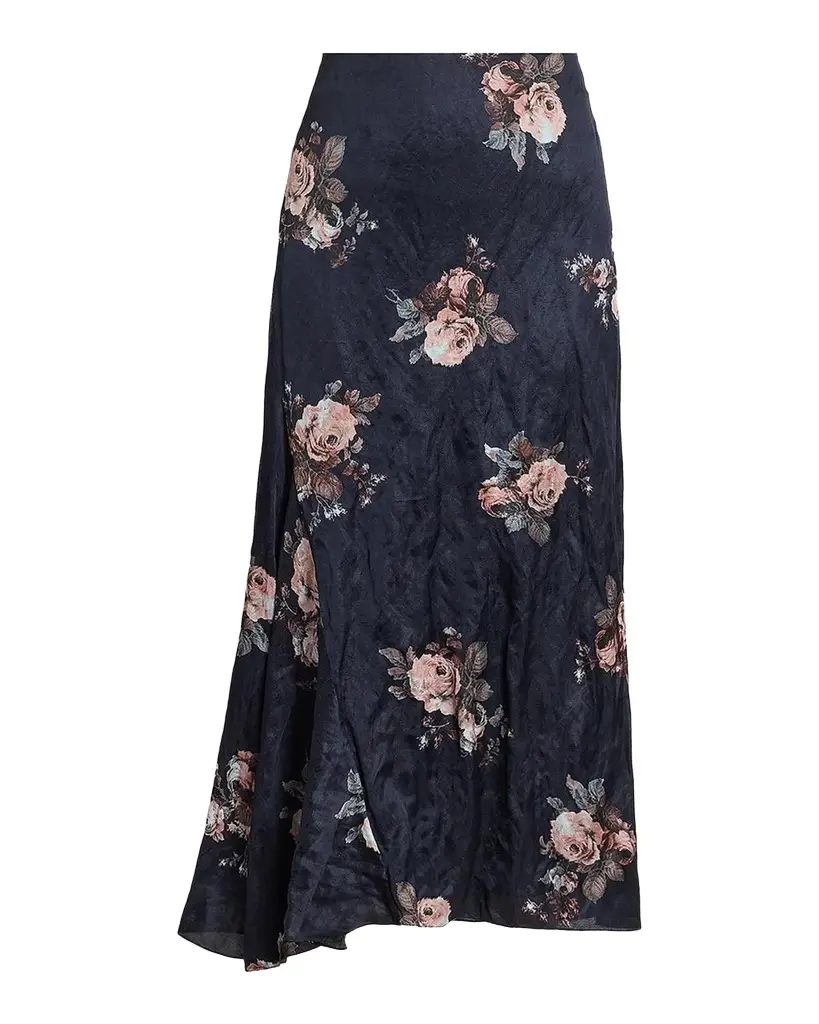 Erdem Draped Floral Crushed Satin Midi Skirt