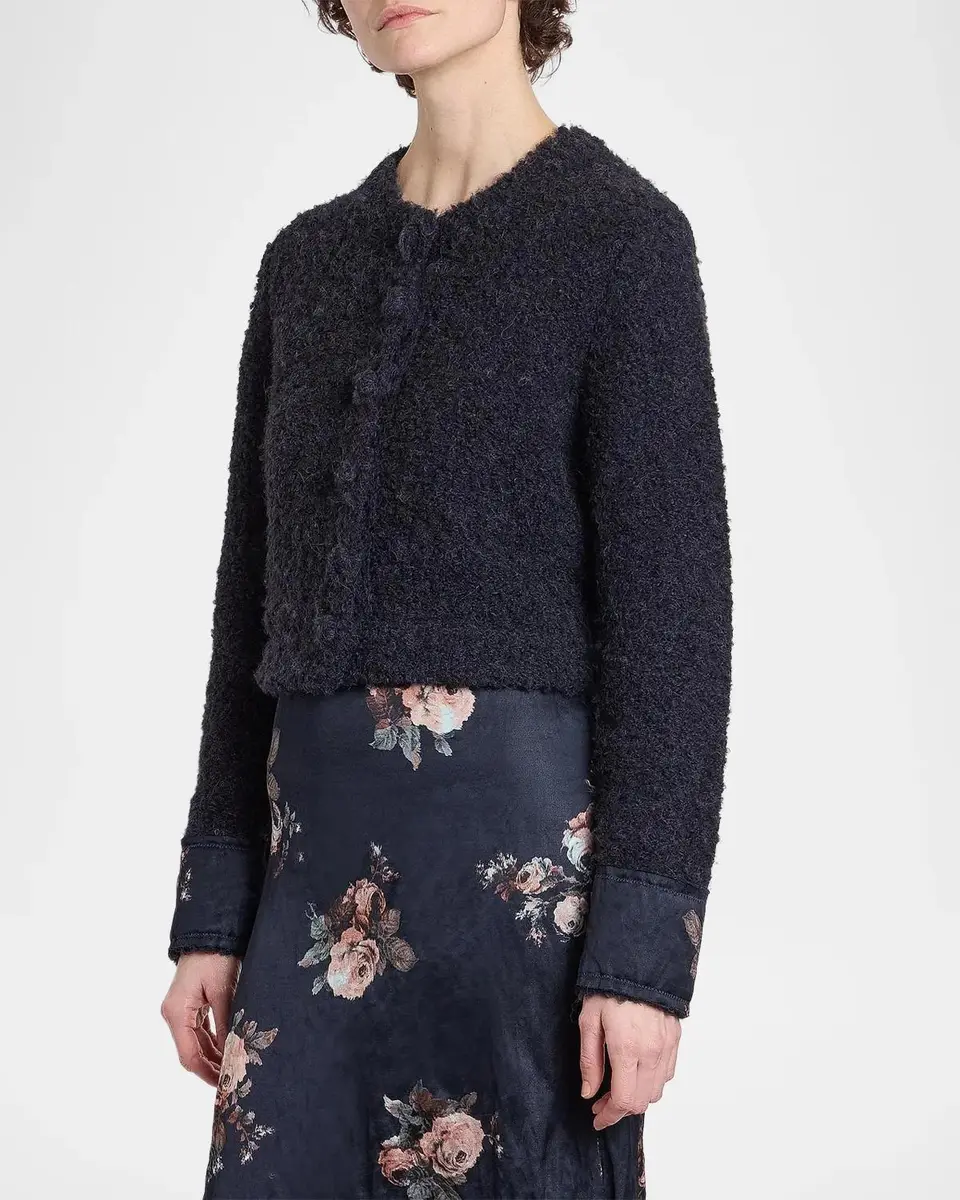 Erdem Bouclé Wool-Alpaca-Blend Crewneck Cardigan | Thumbnail 4