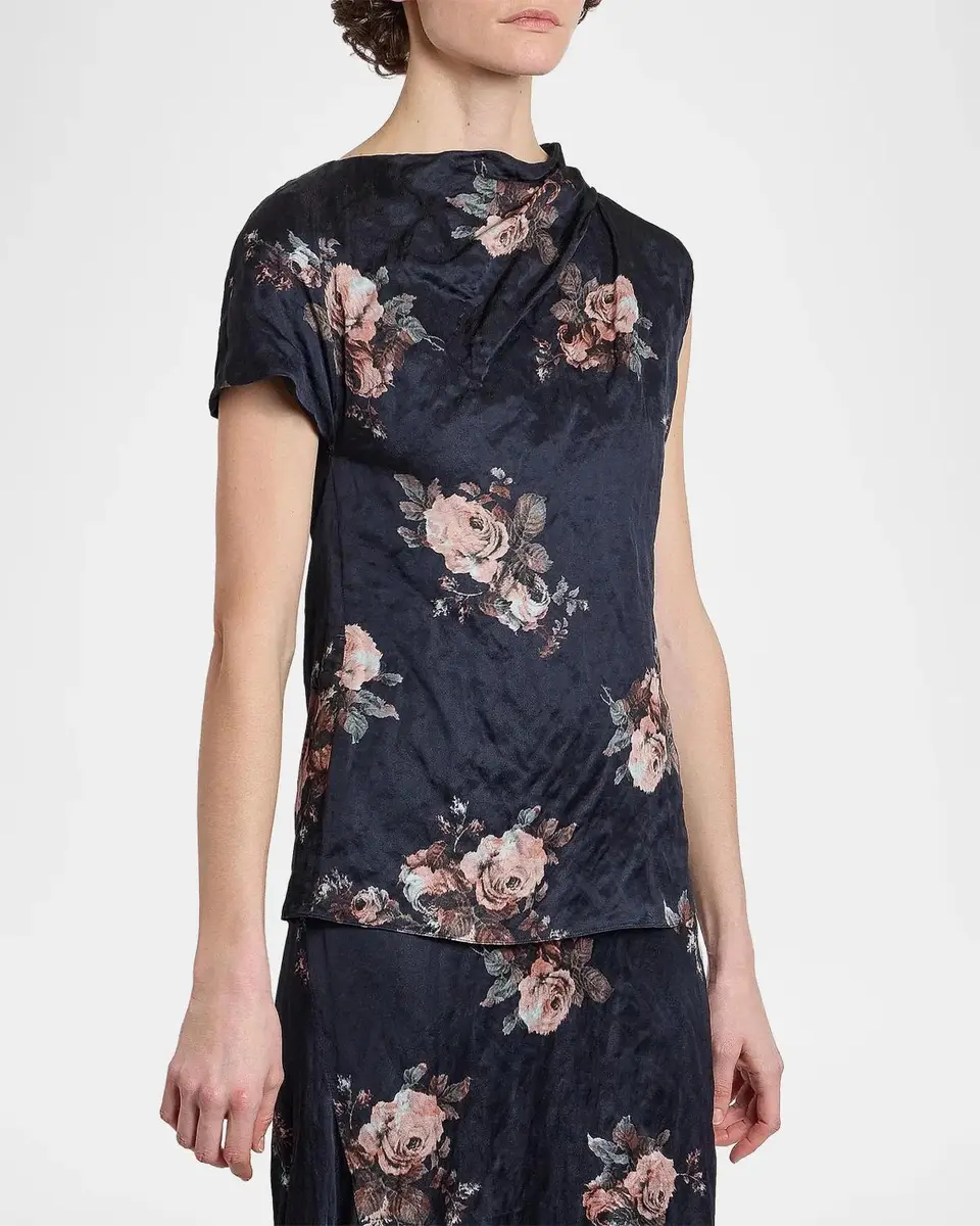 Erdem Draped Floral Crushed Satin Top | Thumbnail 4