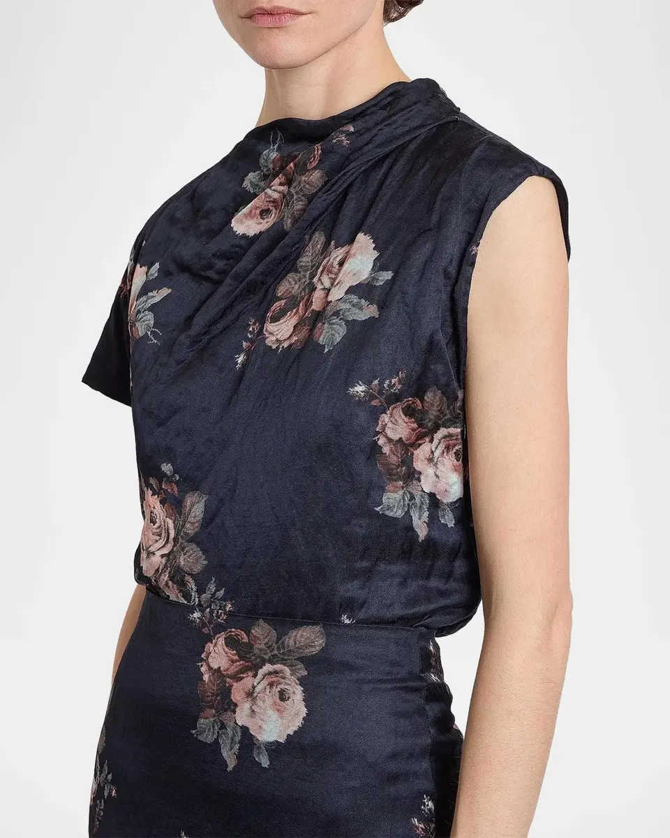 Erdem Draped Floral Crushed Satin Top | Thumbnail 5