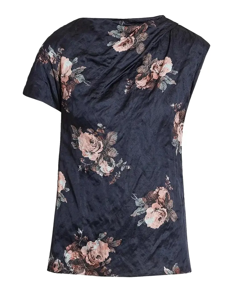 Erdem Draped Floral Crushed Satin Top