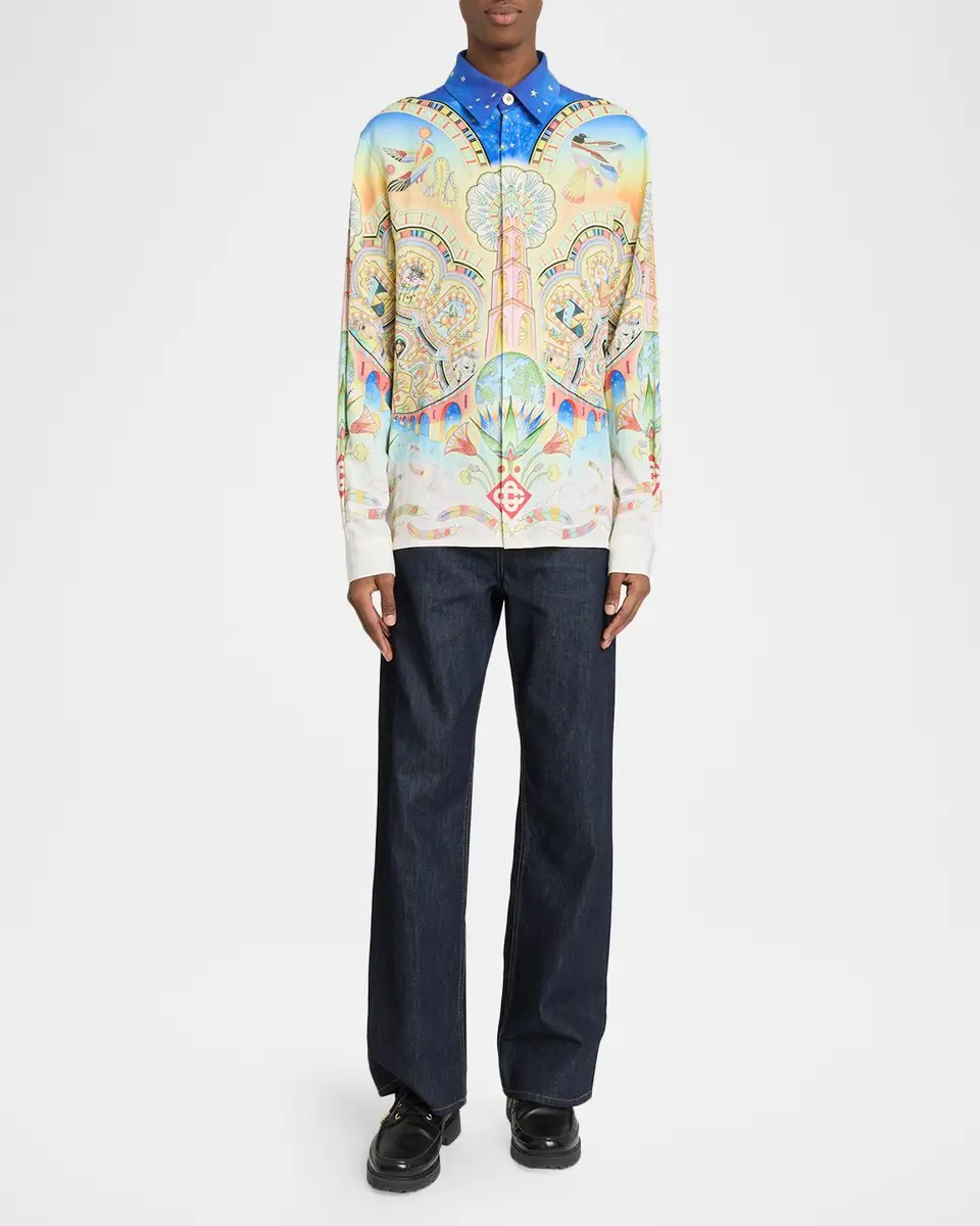 Casablanca Men's Printed Silk Button-Front Shirt | Thumbnail 2 Casablanca Men's Printed Silk Button-Front Shirt | Thumbnail 2