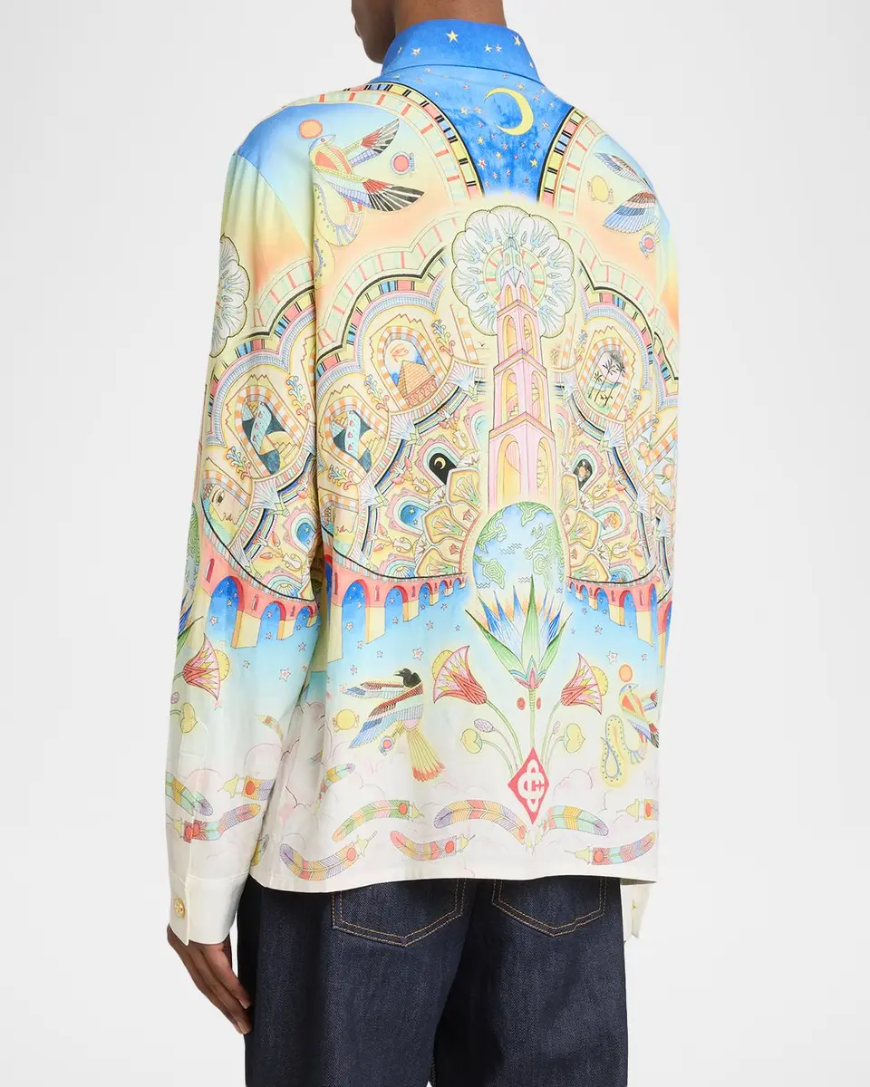 Casablanca Men's Printed Silk Button-Front Shirt | Thumbnail 3 Casablanca Men's Printed Silk Button-Front Shirt | Thumbnail 3