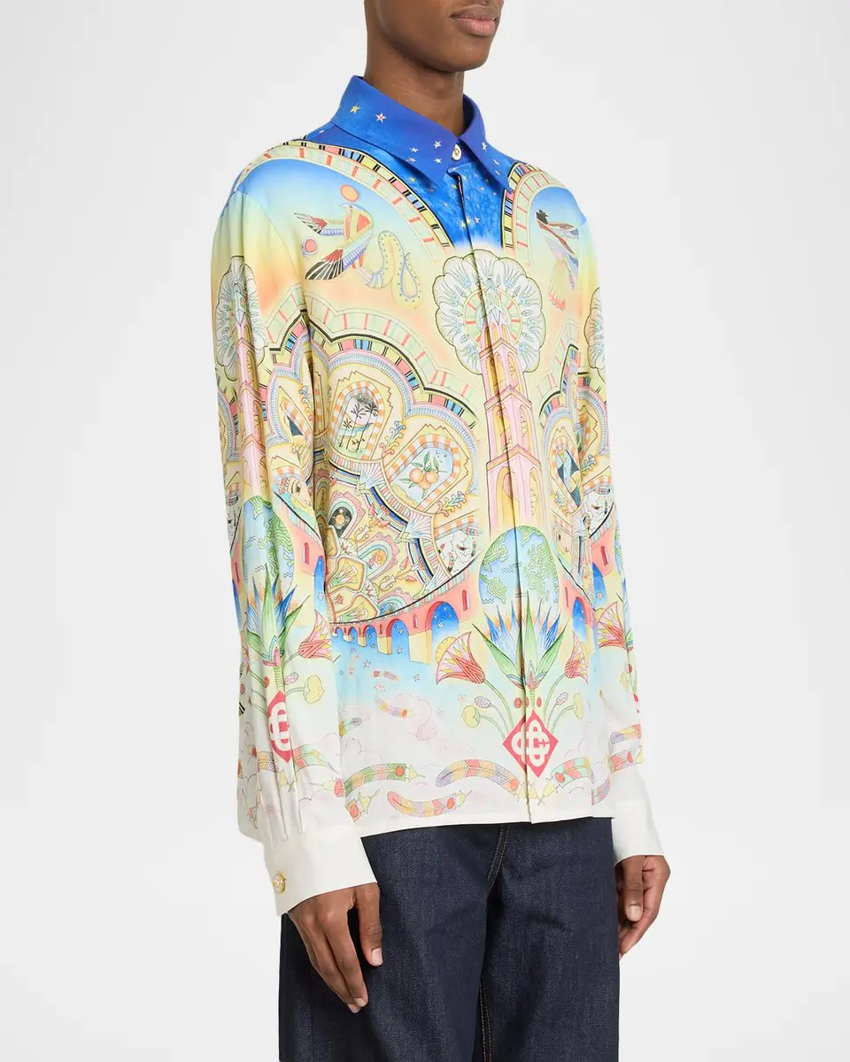 Casablanca Men's Printed Silk Button-Front Shirt | Thumbnail 4 Casablanca Men's Printed Silk Button-Front Shirt | Thumbnail 4