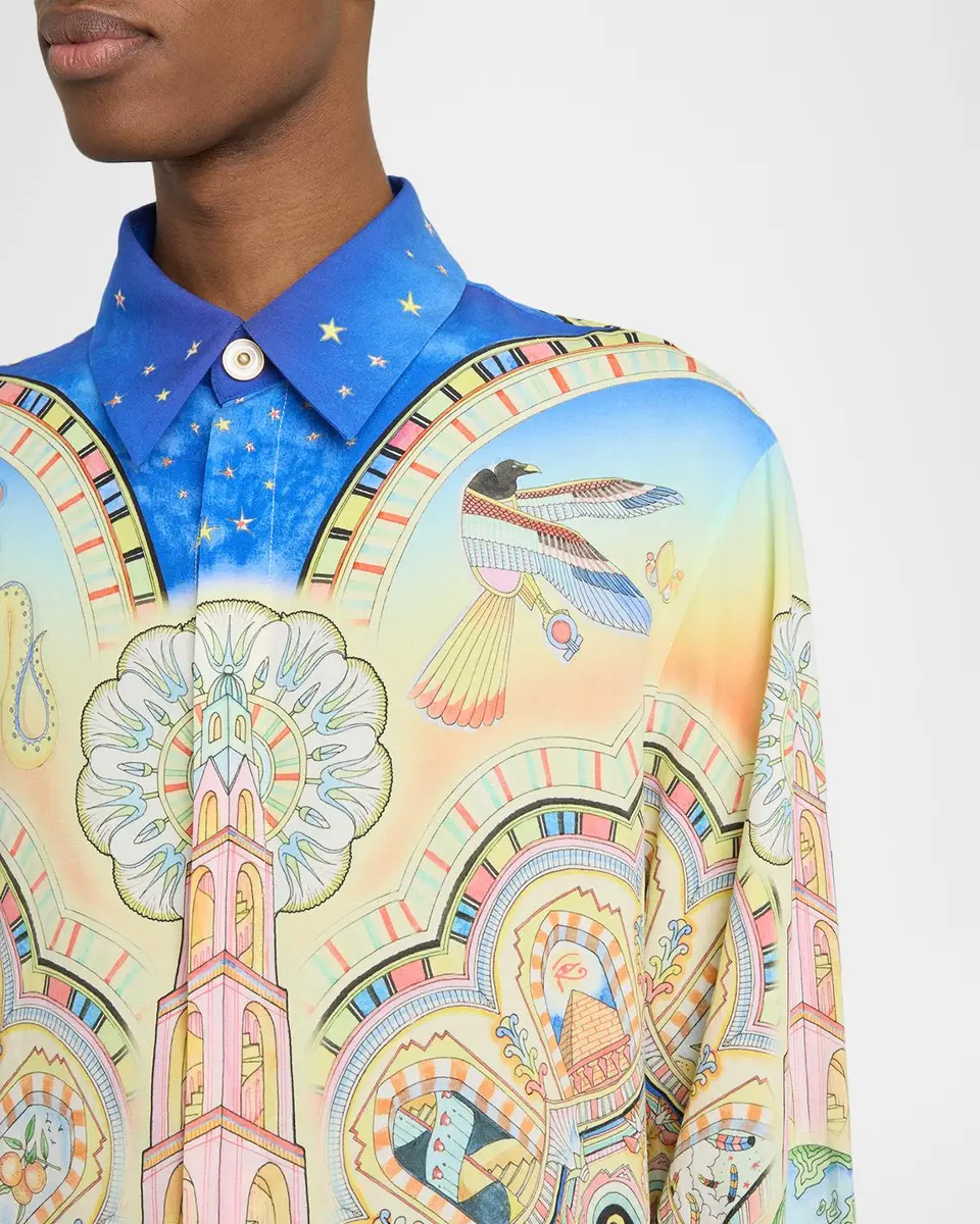 Casablanca Men's Printed Silk Button-Front Shirt | Thumbnail 5 Casablanca Men's Printed Silk Button-Front Shirt | Thumbnail 5