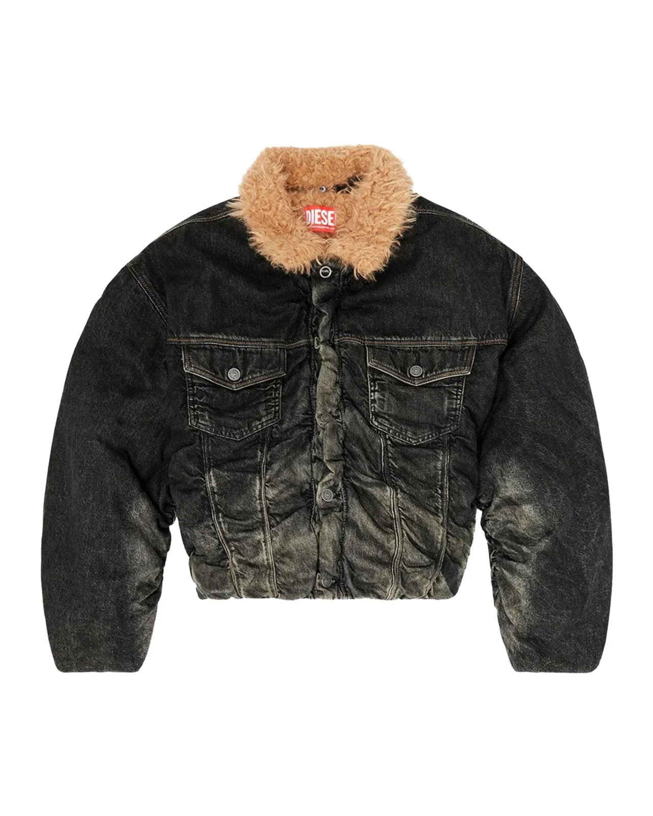 Diesel Curly Faux-Fur Collar Denim Jacket