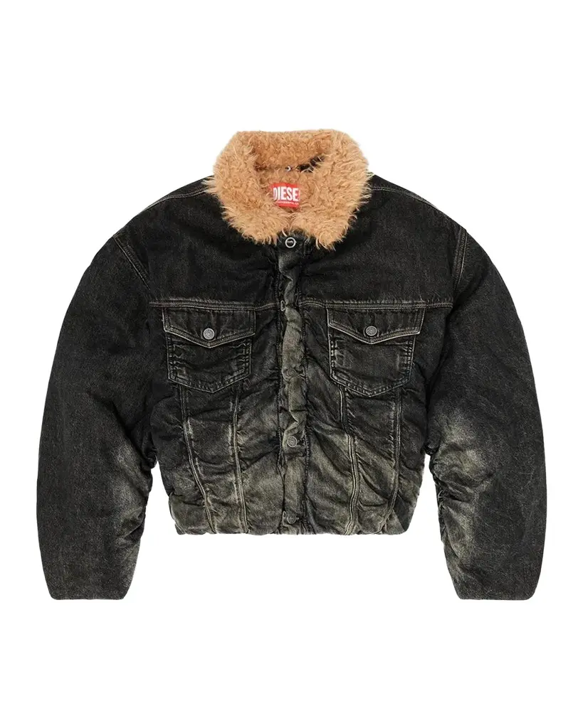 Diesel Curly Faux-Fur Collar Denim Jacket