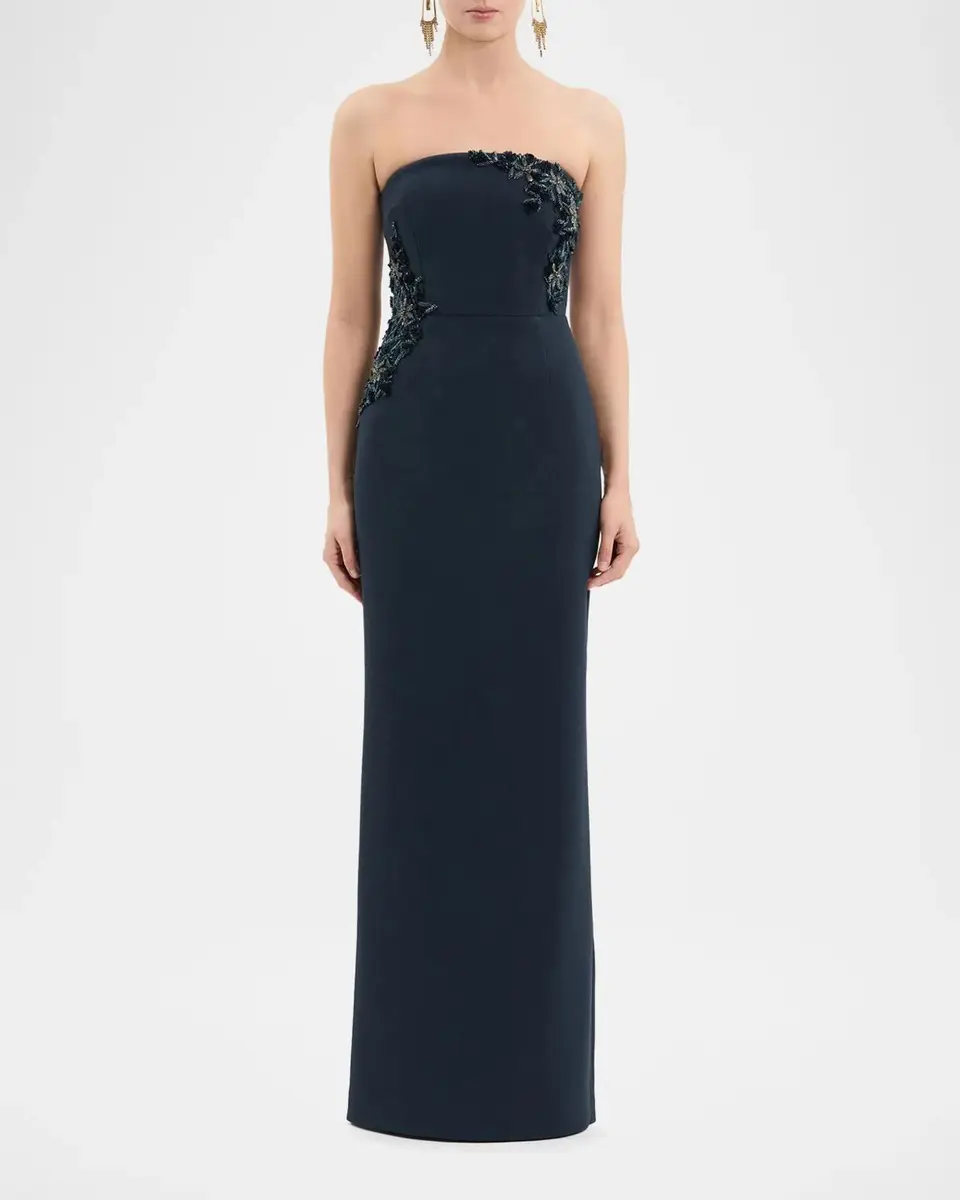 Rebecca Vallance Fresa Embellished-Trim Crepe Column Gown | Thumbnail 2 Rebecca Vallance Fresa Embellished-Trim Crepe Column Gown | Thumbnail 2