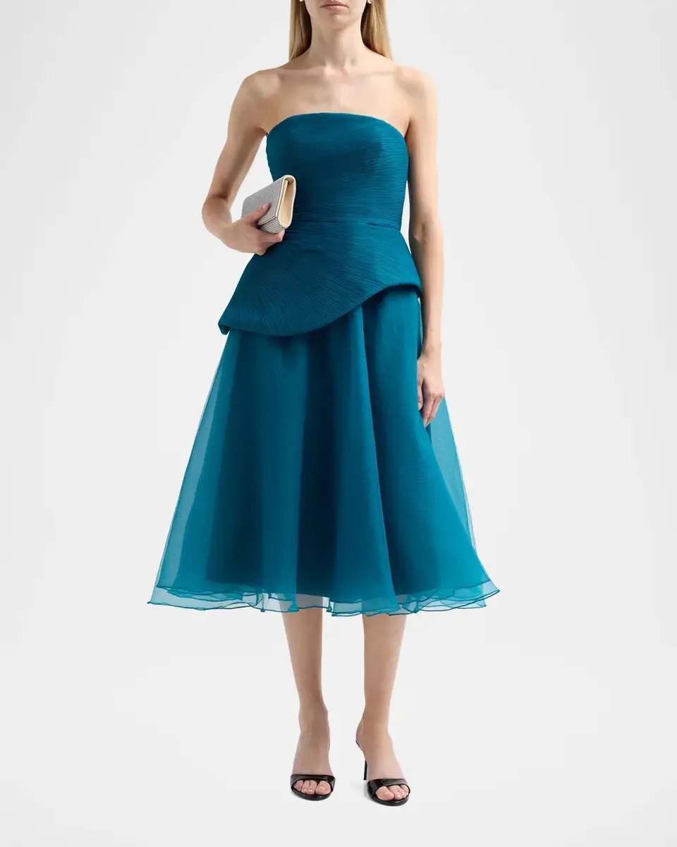 THEIA Veda Organza Strapless Midi Dress | Thumbnail 2 THEIA Veda Organza Strapless Midi Dress | Thumbnail 2