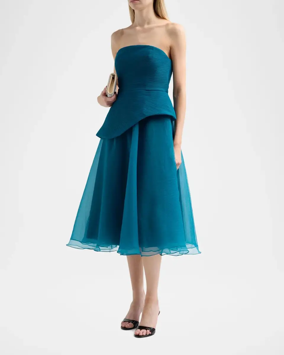 THEIA Veda Organza Strapless Midi Dress | Thumbnail 4 THEIA Veda Organza Strapless Midi Dress | Thumbnail 4