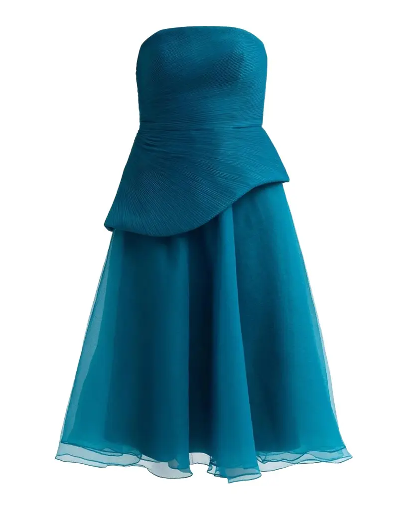 THEIA Veda Organza Strapless Midi Dress
