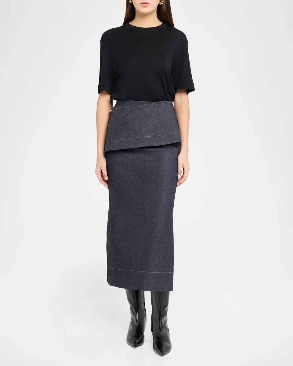 Amir Taghi Eloise Denim Asymmetric Peplum Midi Skirt | Thumbnail 2 Amir Taghi Eloise Denim Asymmetric Peplum Midi Skirt | Thumbnail 2
