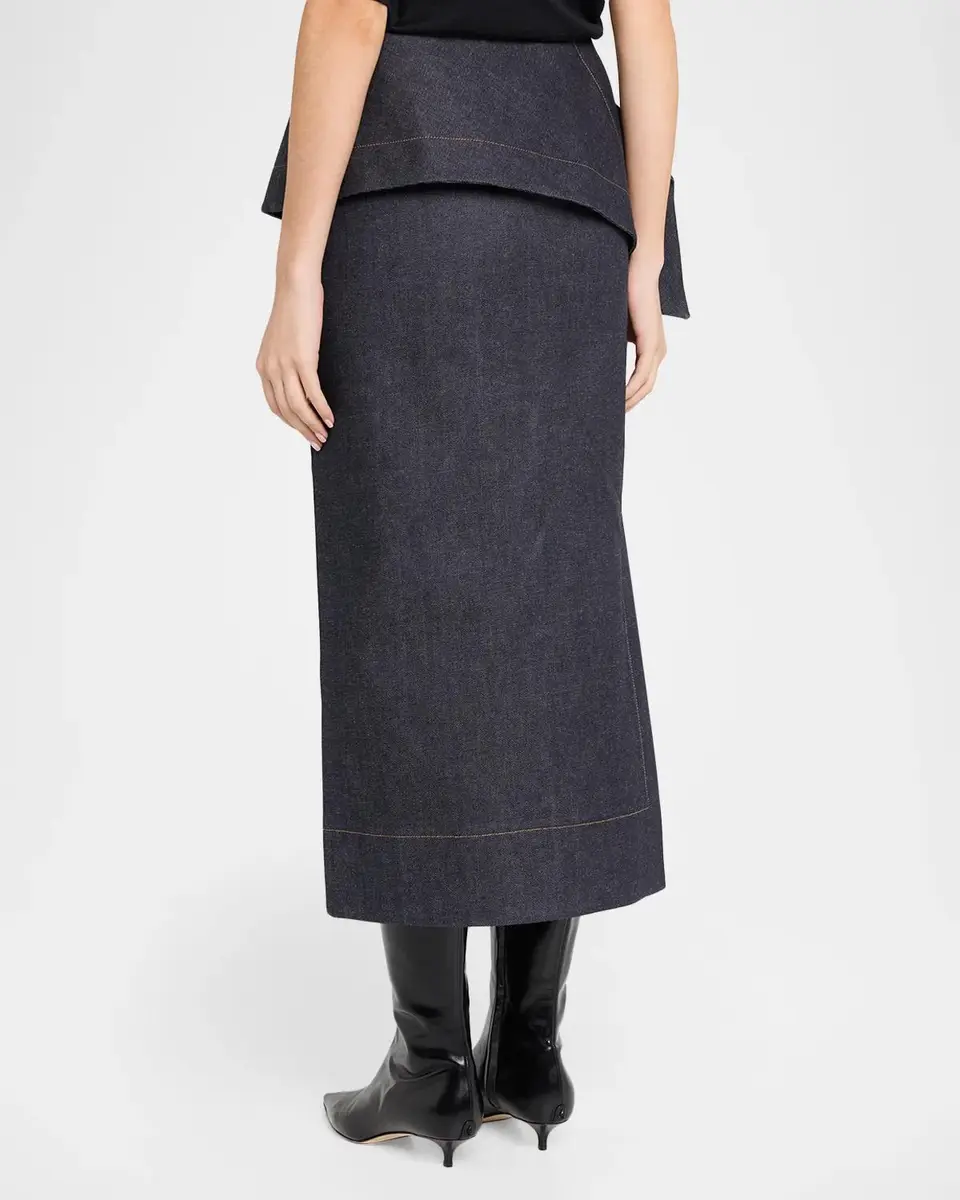 Amir Taghi Eloise Denim Asymmetric Peplum Midi Skirt | Thumbnail 3 Amir Taghi Eloise Denim Asymmetric Peplum Midi Skirt | Thumbnail 3