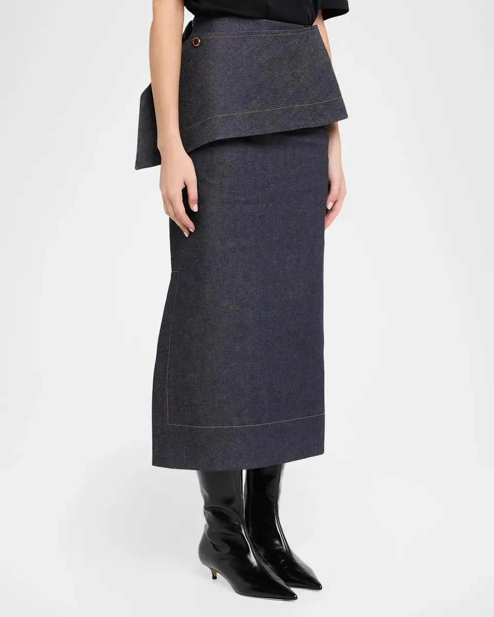 Amir Taghi Eloise Denim Asymmetric Peplum Midi Skirt | Thumbnail 4 Amir Taghi Eloise Denim Asymmetric Peplum Midi Skirt | Thumbnail 4