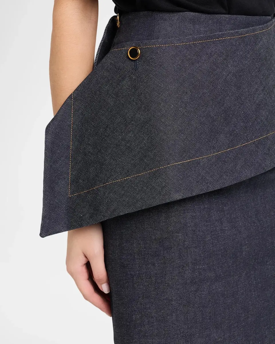 Amir Taghi Eloise Denim Asymmetric Peplum Midi Skirt | Thumbnail 5 Amir Taghi Eloise Denim Asymmetric Peplum Midi Skirt | Thumbnail 5