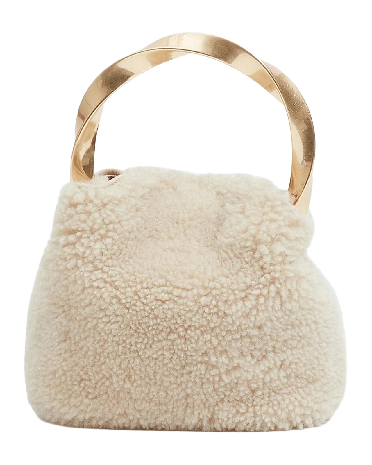 Nixi Twist-Handle Shearling Bucket Bag