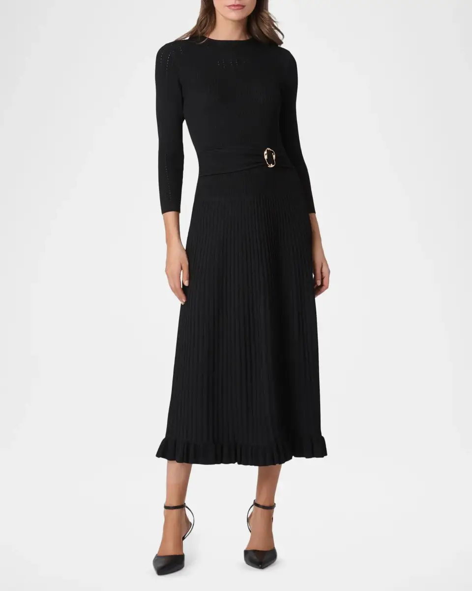 Shoshanna Pleated Rib Knit Midi Dress | Thumbnail 3