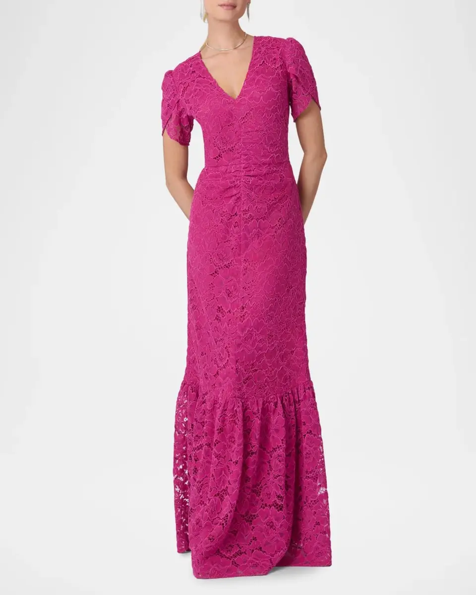 Shoshanna Bolton Tulip-Sleeve Corded Lace Gown | Thumbnail 3