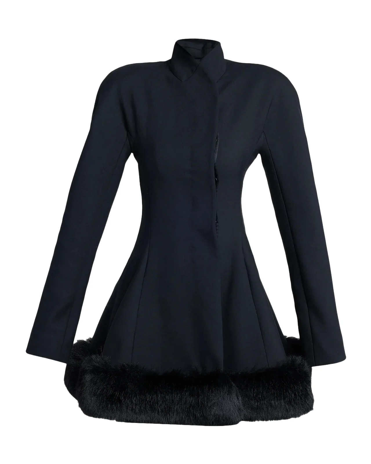 Faux-Fur Trim Wool Peplum Jacket