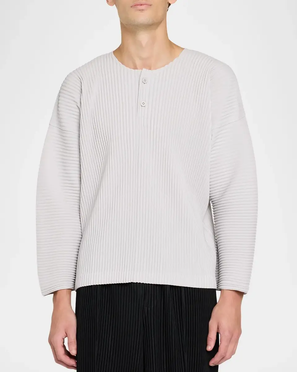 Homme Plissé Issey Miyake Men's Pleated Henley Long-Sleeve Shirt | Thumbnail 4 Homme Plissé Issey Miyake Men's Pleated Henley Long-Sleeve Shirt | Thumbnail 4