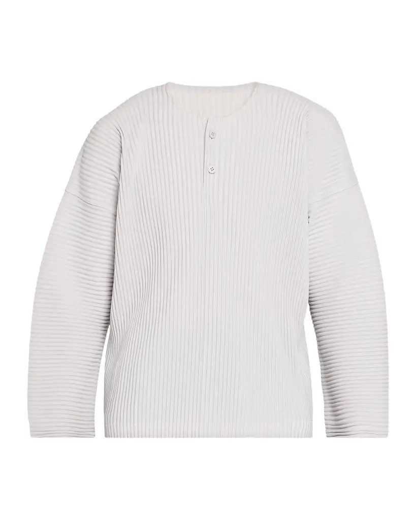 Homme Plissé Issey Miyake Men's Pleated Henley Long-Sleeve Shirt