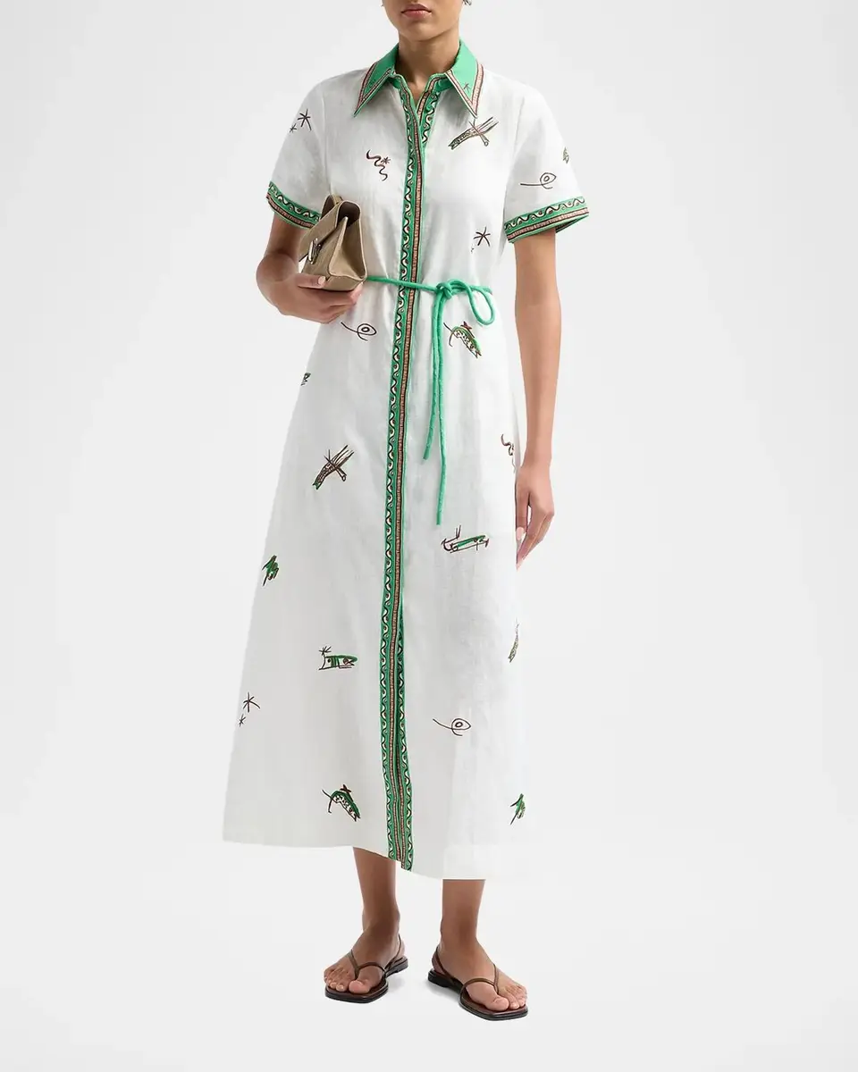 ALÉMAIS Wanda Embroidered Linen Midi Shirtdress | Thumbnail 2 ALÉMAIS Wanda Embroidered Linen Midi Shirtdress | Thumbnail 2