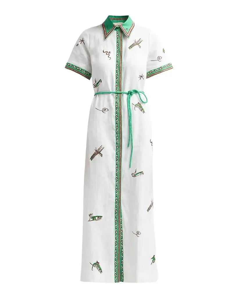 Wanda Embroidered Linen Midi Shirtdress Wanda Embroidered Linen Midi Shirtdress