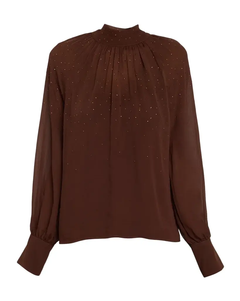Noor Crystal-Embellished Chiffon Mock-Neck Blouse Noor Crystal-Embellished Chiffon Mock-Neck Blouse