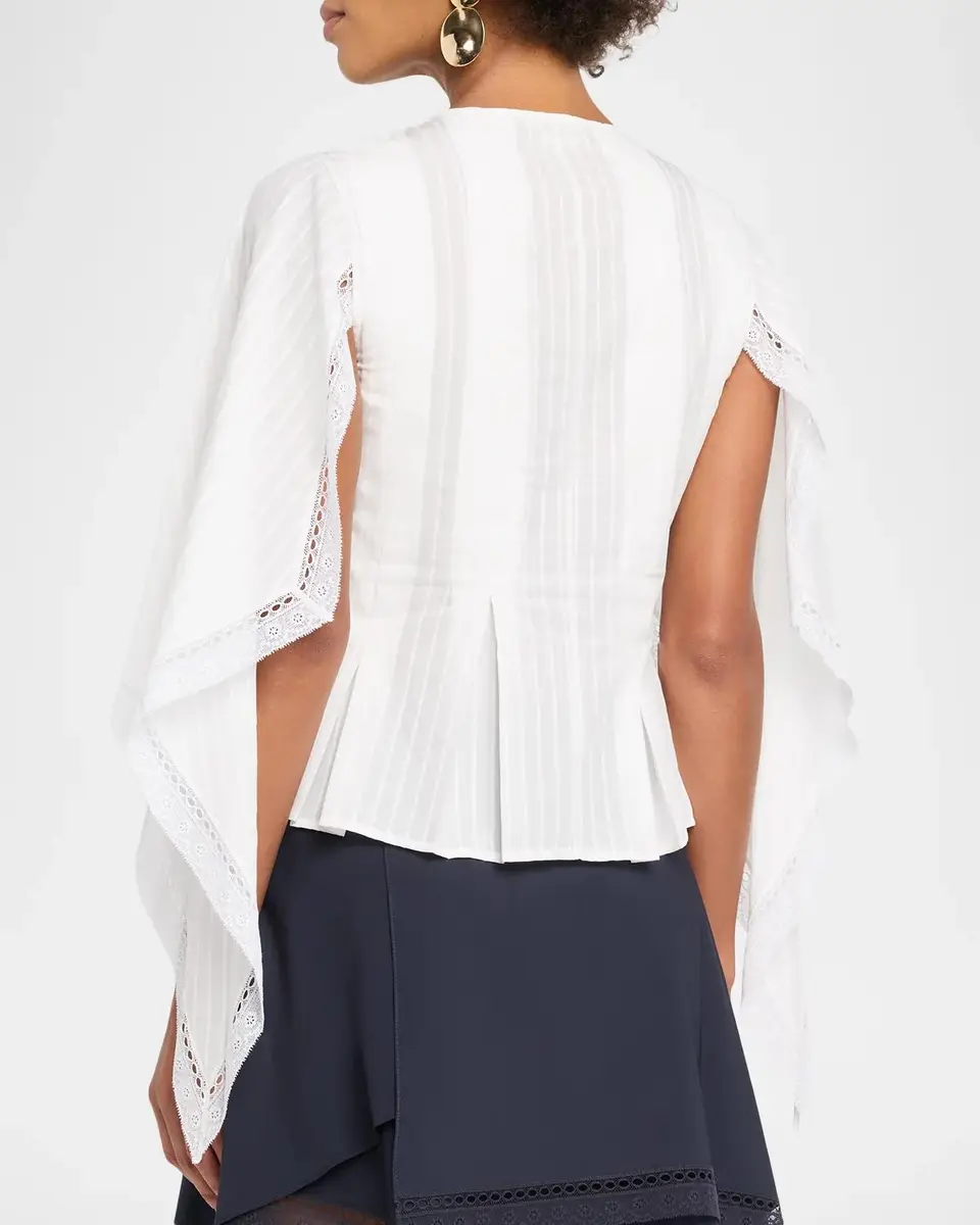 JW Anderson Draped Sleeve Striped Cotton Poplin Peplum Top | Thumbnail 3