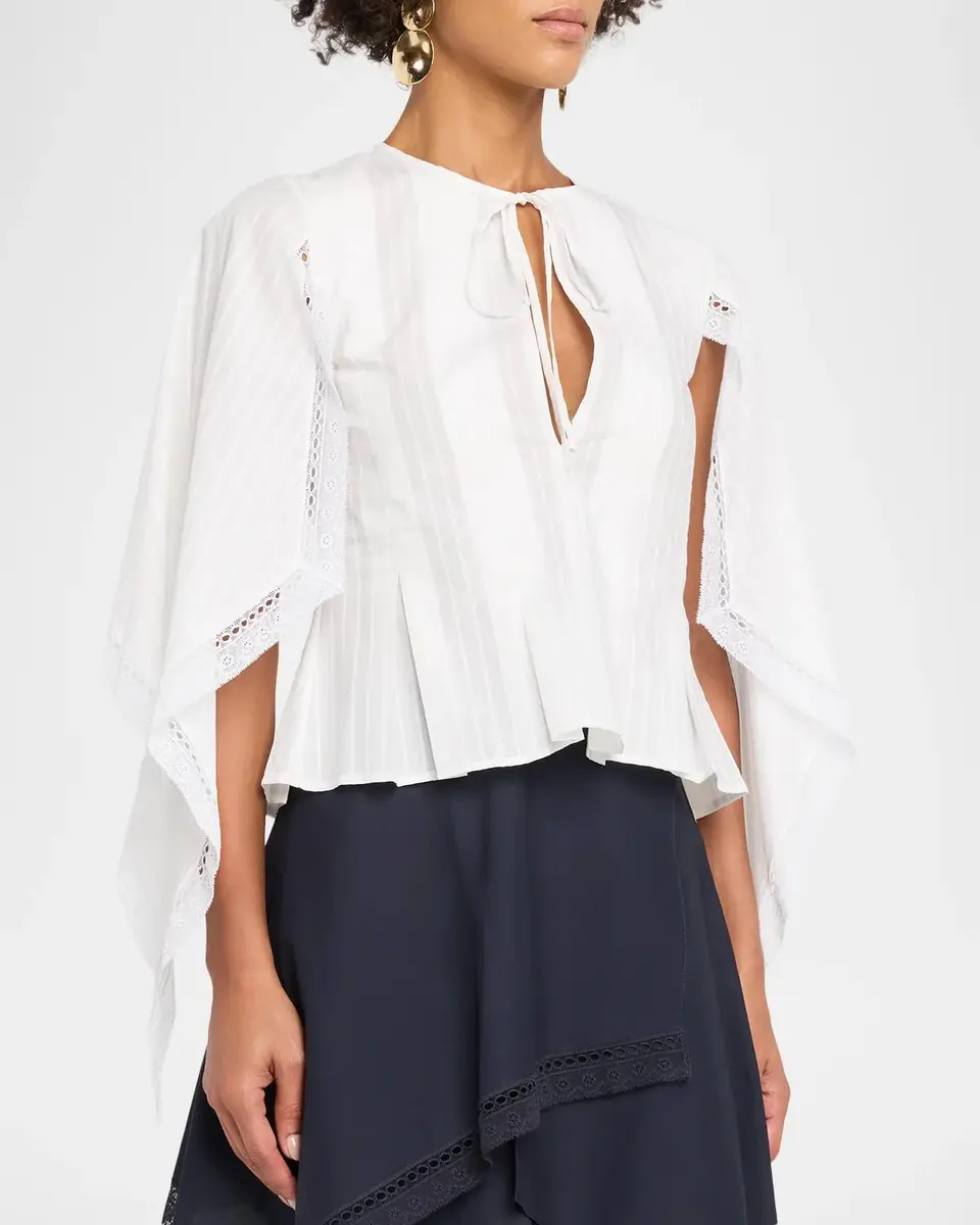 JW Anderson Draped Sleeve Striped Cotton Poplin Peplum Top | Thumbnail 4