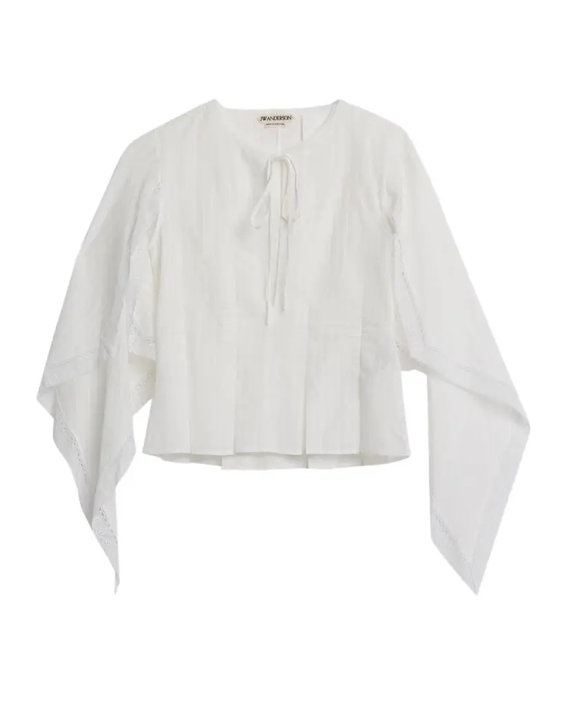Draped Sleeve Striped Cotton Poplin Peplum Top Draped Sleeve Striped Cotton Poplin Peplum Top