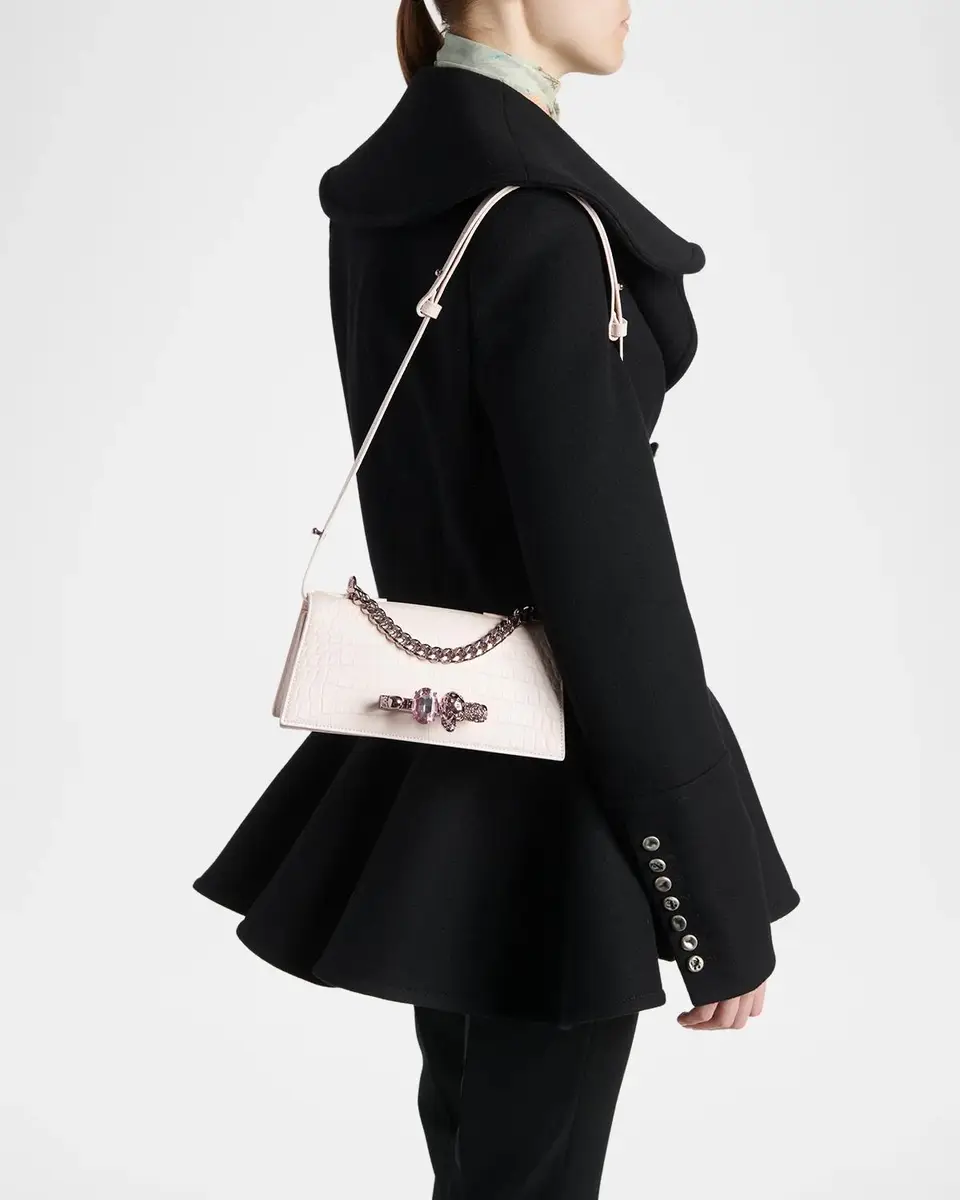 Alexander McQueen Jewelled Croc-Embossed Leather Shoulder Bag | Thumbnail 2 Alexander McQueen Jewelled Croc-Embossed Leather Shoulder Bag | Thumbnail 2