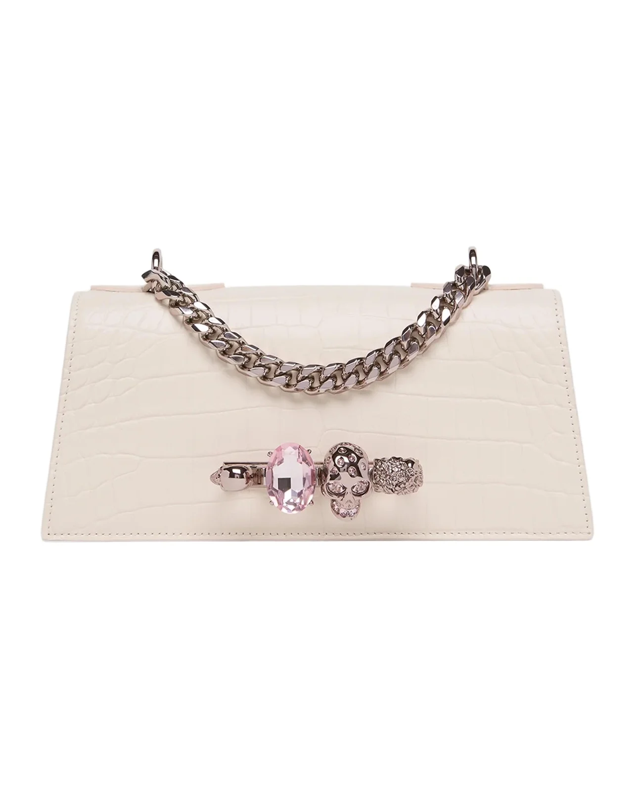 Alexander McQueen Jewelled Croc-Embossed Leather Shoulder Bag