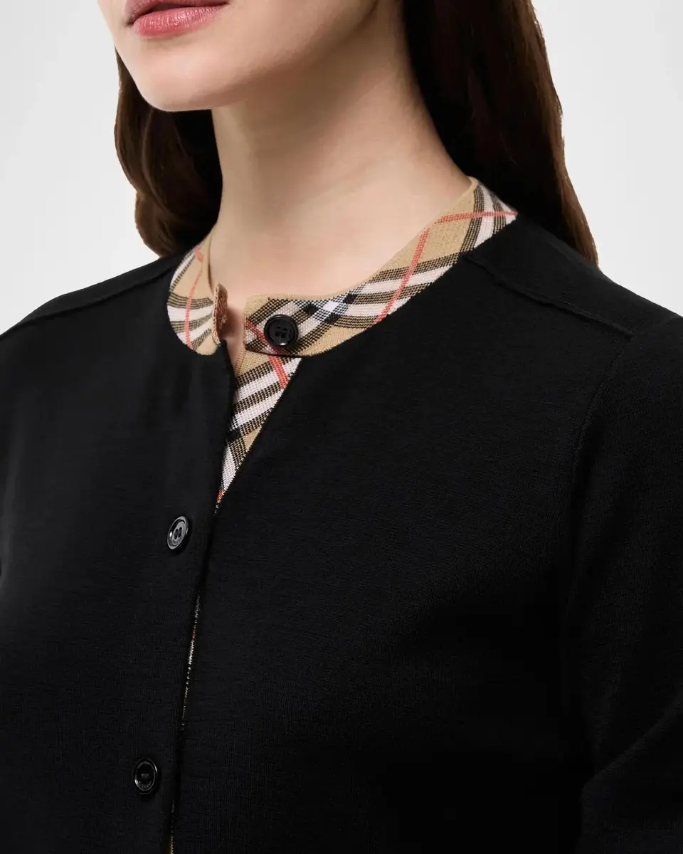 Burberry Margot Check Trim Wool Cardigan | Thumbnail 3
