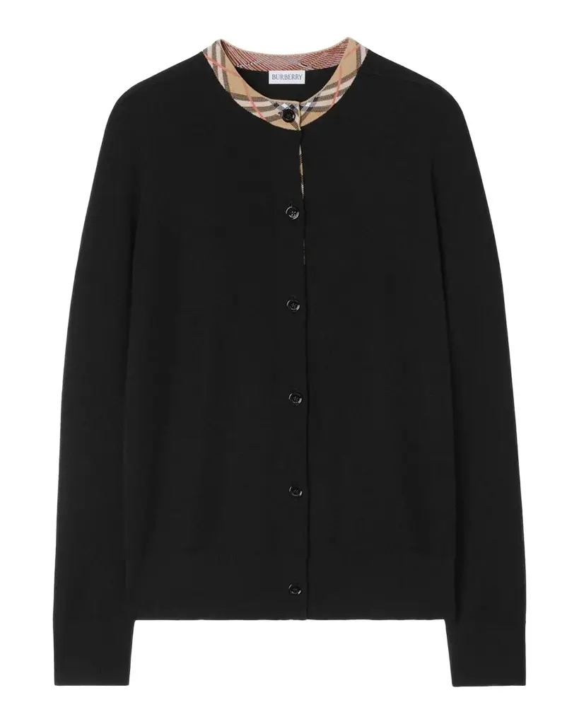 Margot Check Trim Wool Cardigan Margot Check Trim Wool Cardigan