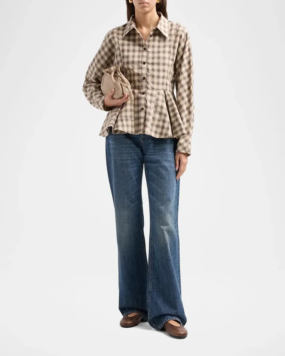 Ganni Check Flannel Peplum Shirt | Thumbnail 2 Ganni Check Flannel Peplum Shirt | Thumbnail 2