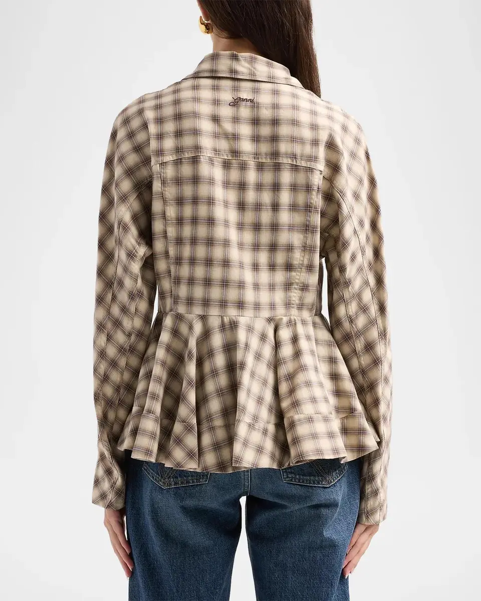 Ganni Check Flannel Peplum Shirt | Thumbnail 3 Ganni Check Flannel Peplum Shirt | Thumbnail 3