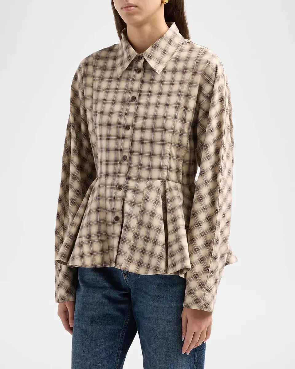 Ganni Check Flannel Peplum Shirt | Thumbnail 4 Ganni Check Flannel Peplum Shirt | Thumbnail 4