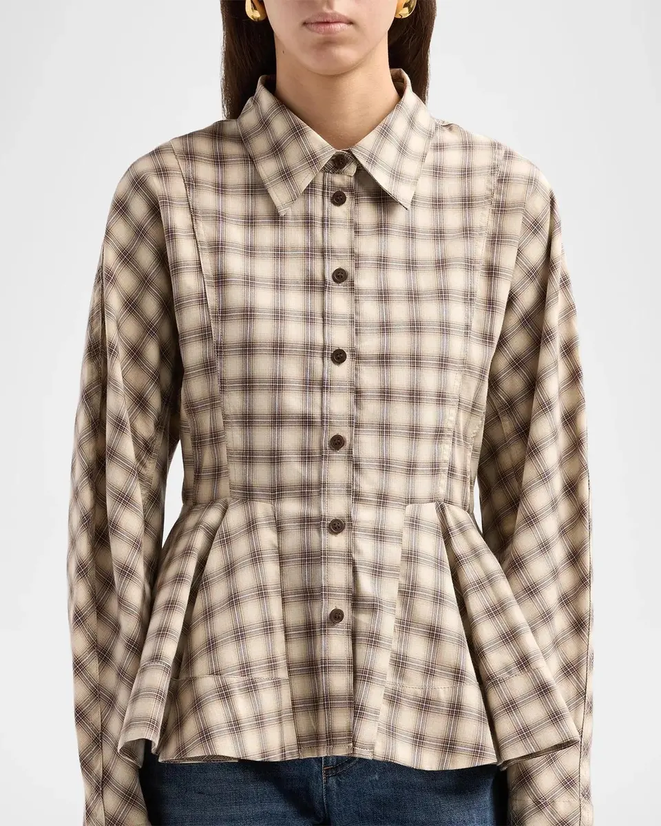 Ganni Check Flannel Peplum Shirt | Thumbnail 5 Ganni Check Flannel Peplum Shirt | Thumbnail 5