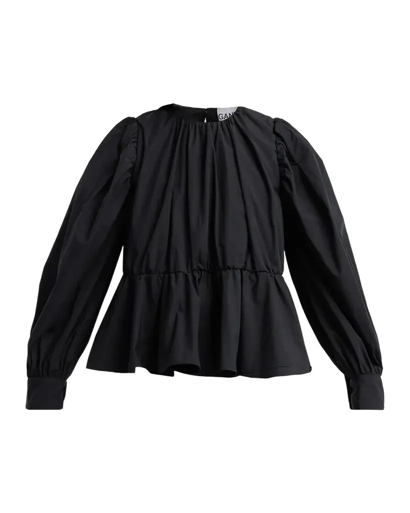 Ganni Compact Poplin Gathered Peplum Blouse